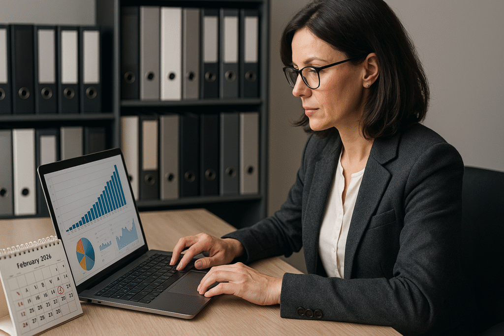 Księgowa przygotowująca firmę do zmiany formy opodatkowania 2026