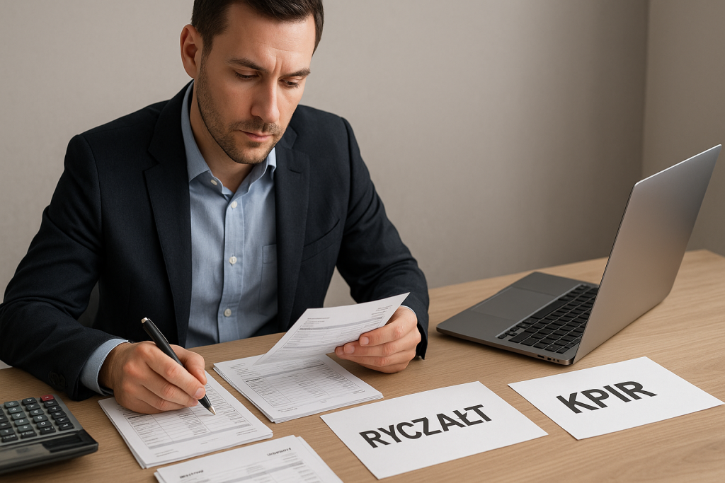 Przedsiębiorca porównujący ryczałt i KPiR przy dokumentach księgowych